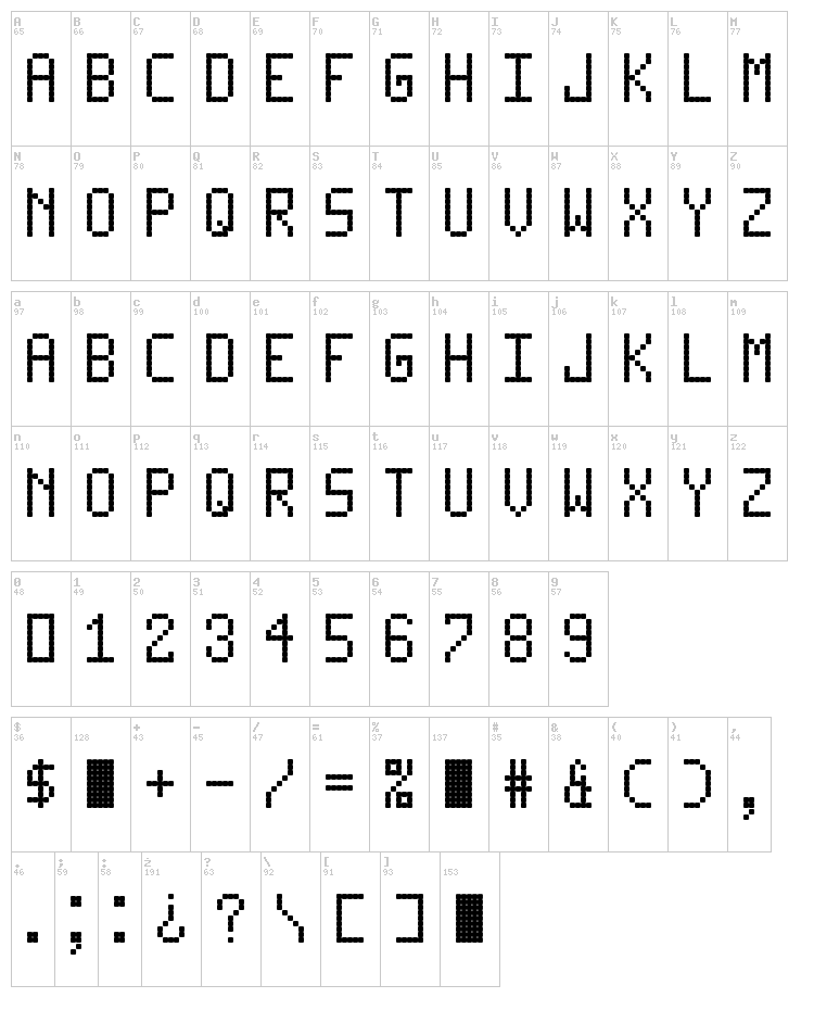 LED LCD 123 font map